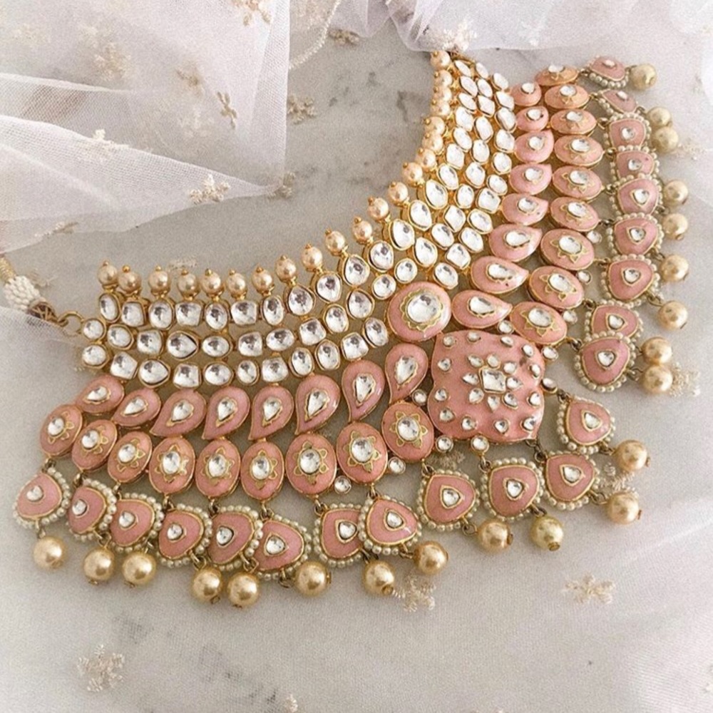 Gorgeous Pink Meenakari Indian Jewelry Set